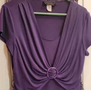 Connected Apparel Purple Drape Front  Top And Patterened Midi Skirt (2pcs)